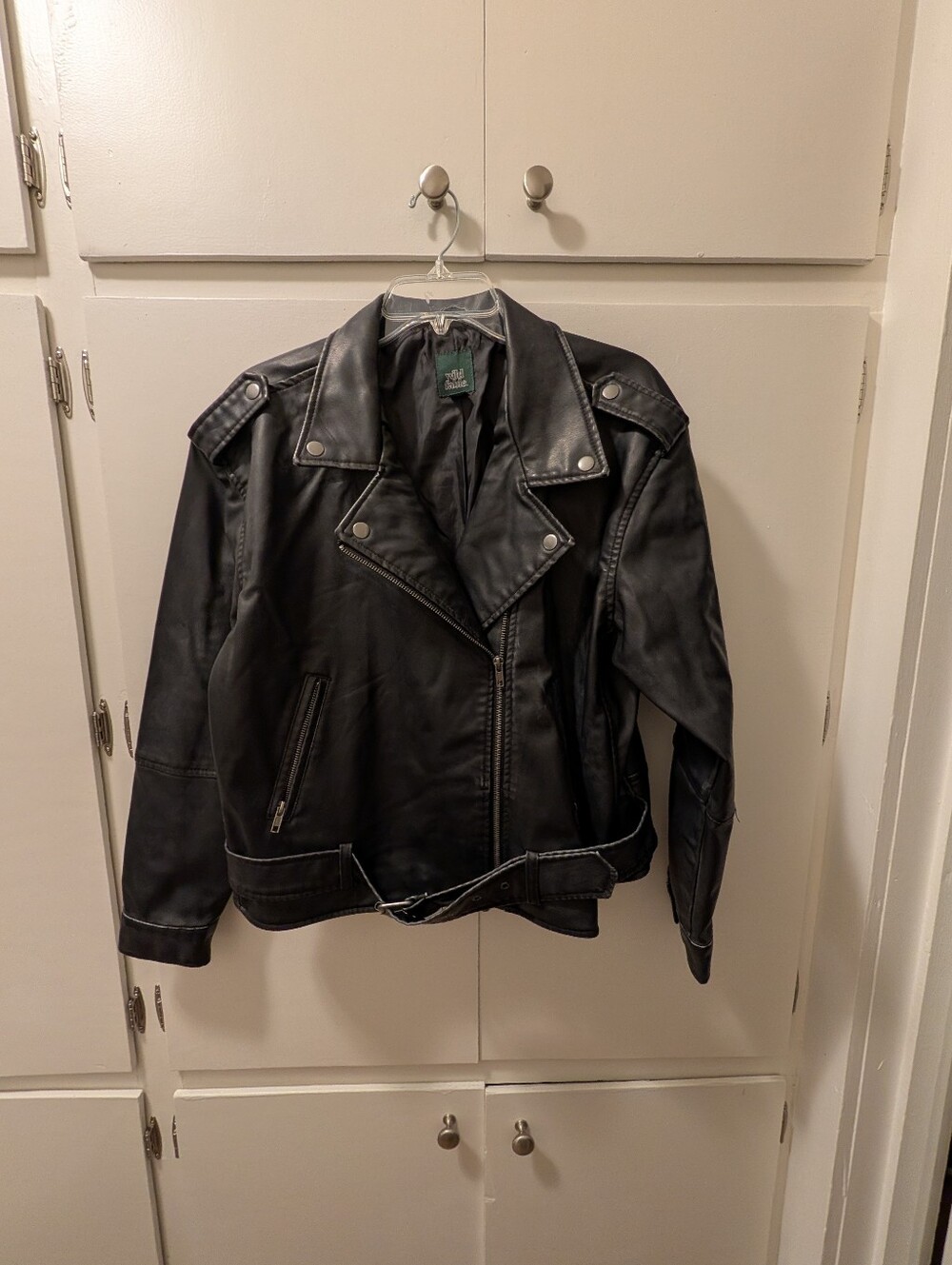 Wild Fable Leather Like Moto Bomber Jacket, Medium